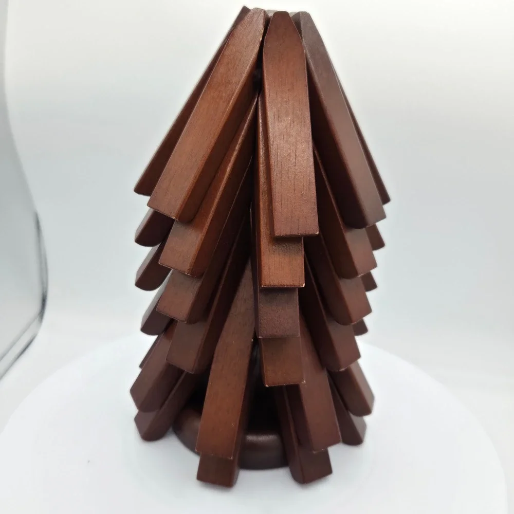 Vintage Wooden Folding‎ Trivet Expandable Hot Pad Dark Wood Tree Shape Decor